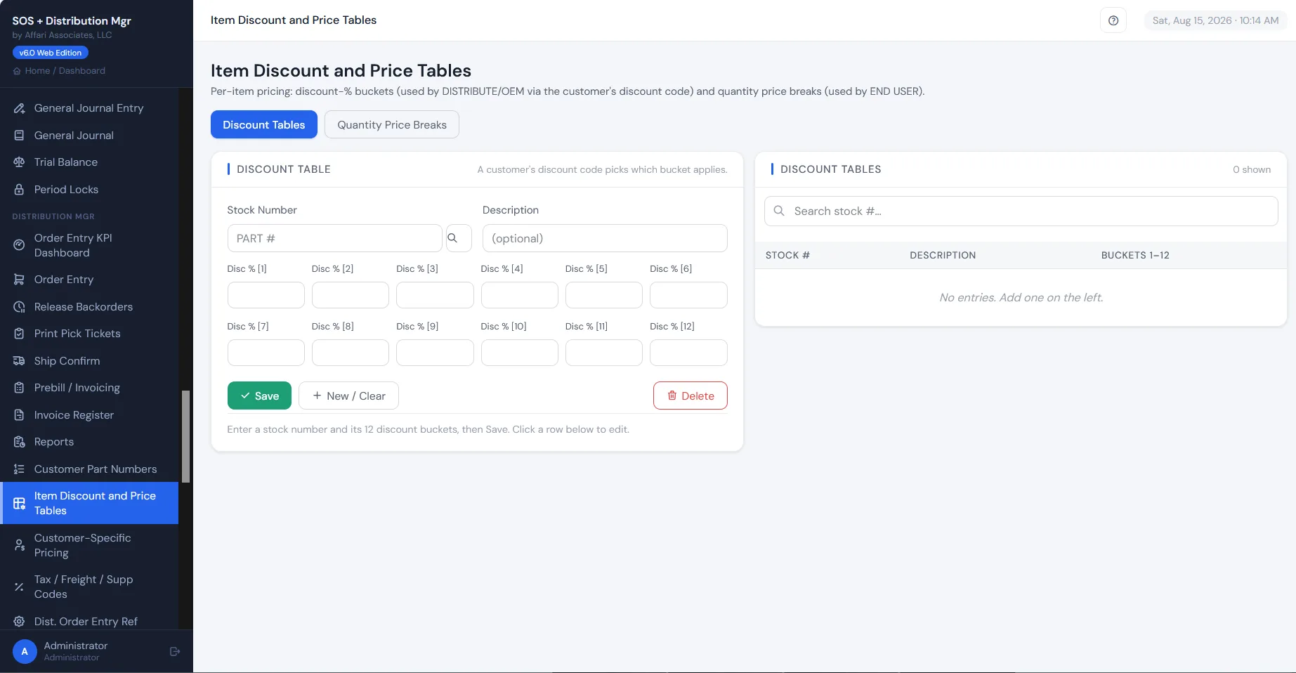 Item discount and price tables