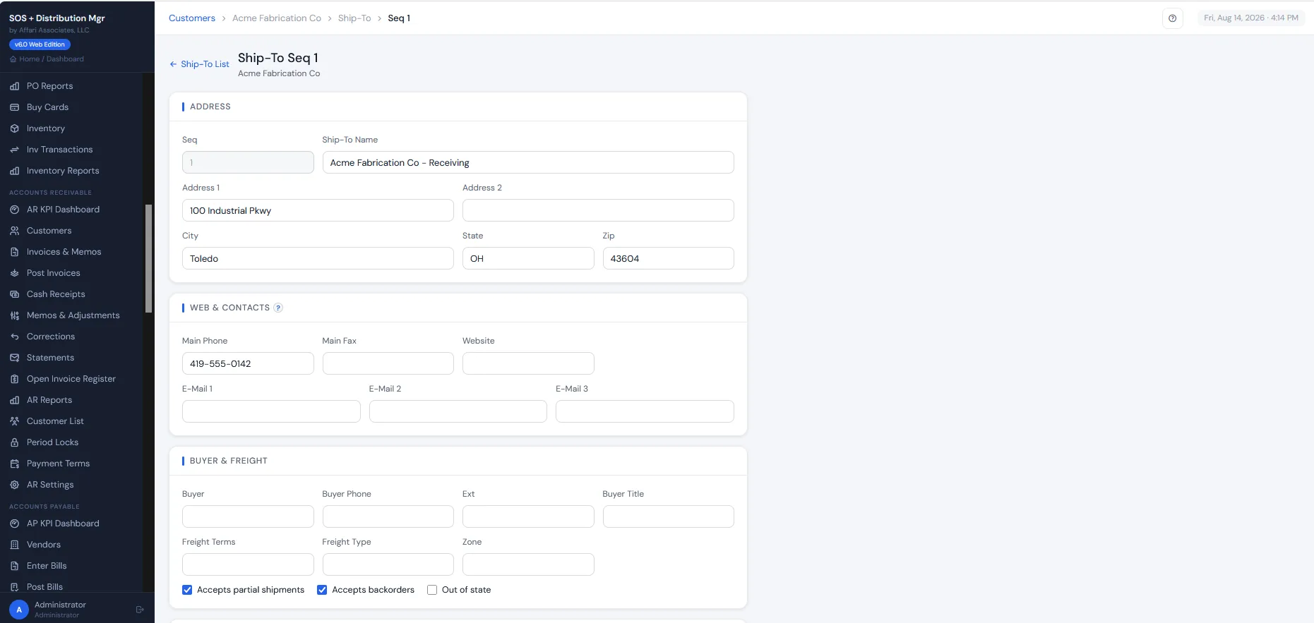 Customer ship-to detail